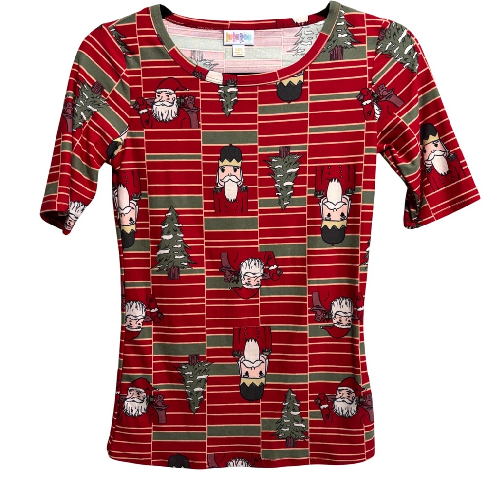 LuLaRoe Gigi Top XXS Christmas Holiday Santa Nutcracker‎ Striped T-Shirt